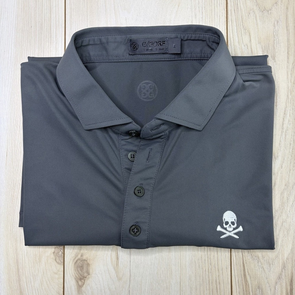 G/Fore Tee Skull Embroidery Performance Polo Golf Shirt Mens Medium Gray
